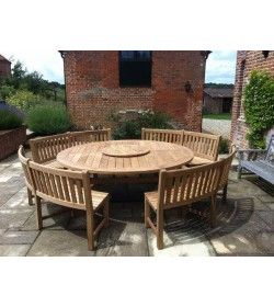 Chunky 210cm teak table with contour benches