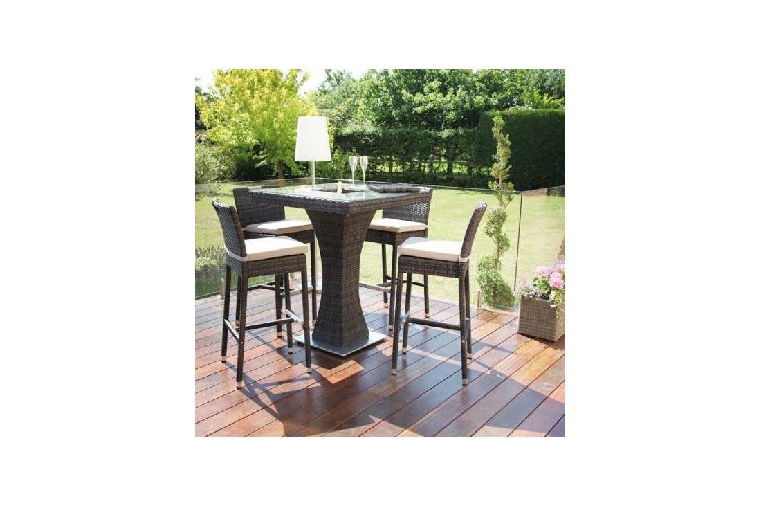 4 Seat Bar Set With Ice Bucket Outdoor, Outdoor Rattan Bar High Table And Chairs For Garden
