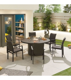 Hugo Outdoor Fabric 6 Seat Round Dining Set with Firepit Table