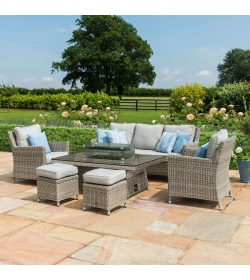 Oxford Sofa Rattan Dining Set with Fire Pit Rising Table