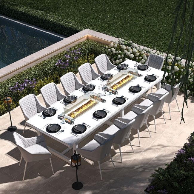 Zest 12 Seat Rectangular Dining Set with Fire Pit Table